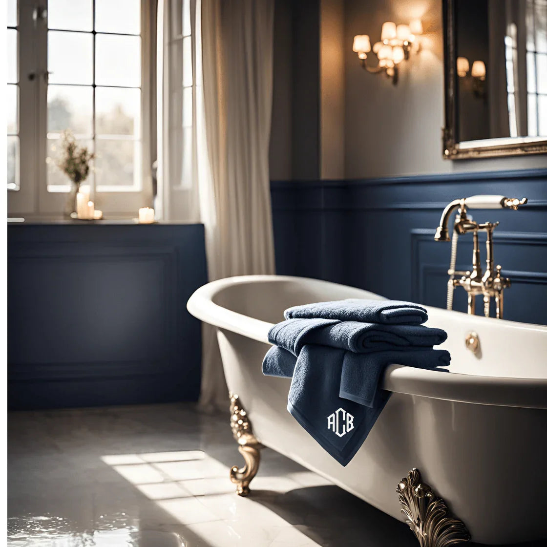 BTØ2 Monogram Bath Towel In Navy Blue
