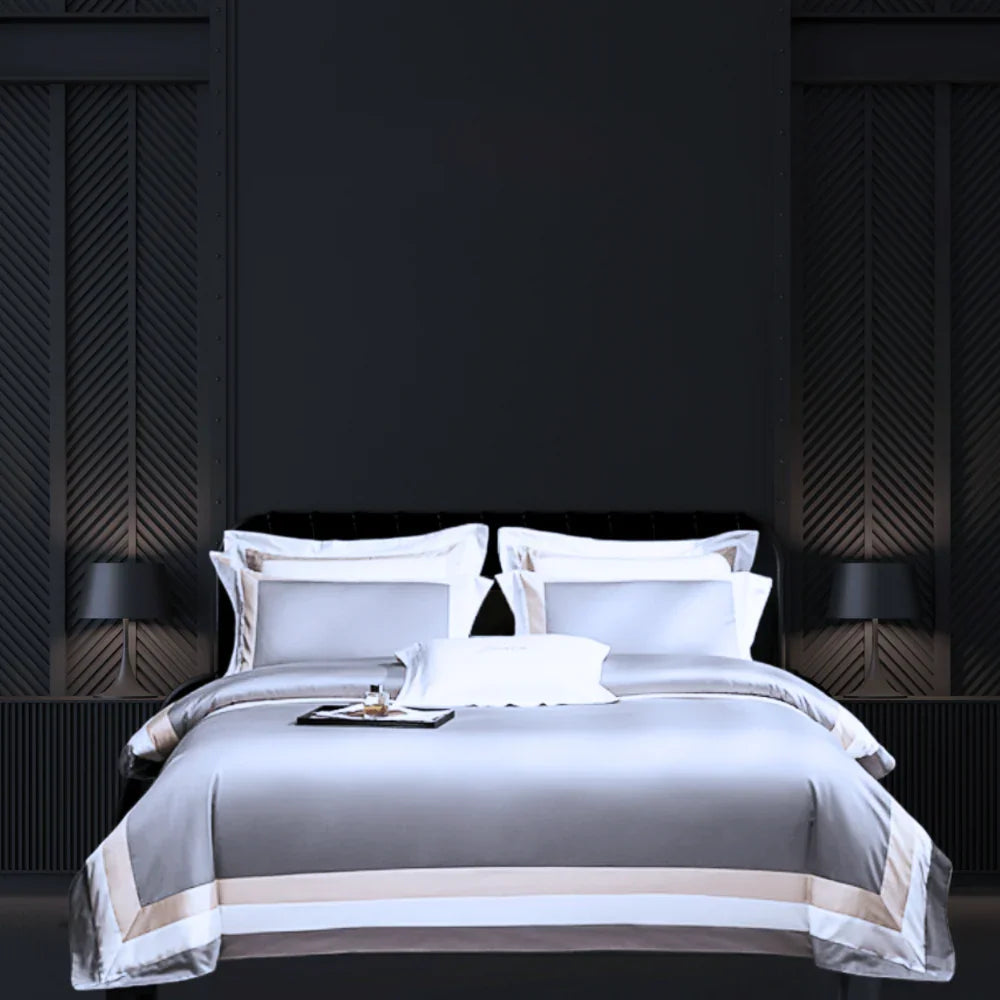 Room Ø4 - 1000TC SILVER COLOUR BLOCK BEDDING BUNDLE