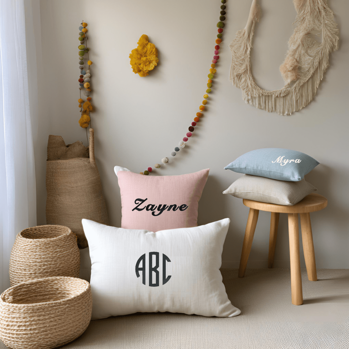 CUSHY TALE Ø3 - Grey Personalized Monogram Cushion