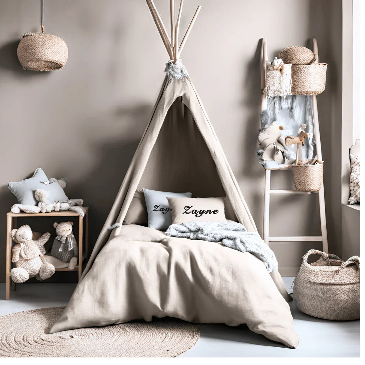 CUSHY TALE Ø5 - Oatmeal Monogram Cushion Covers for Children