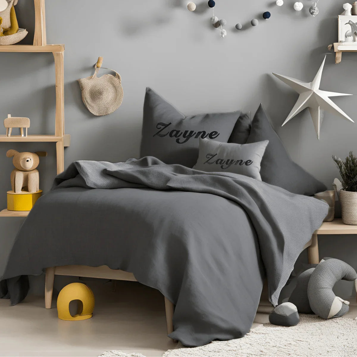 CUSHY TALE Ø3 - Grey Personalized Monogram Cushion