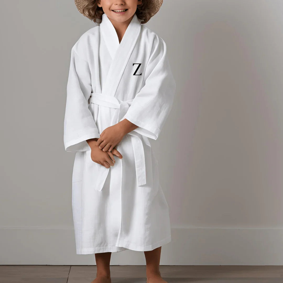 Monogrammed Linen White Bath robe for kids