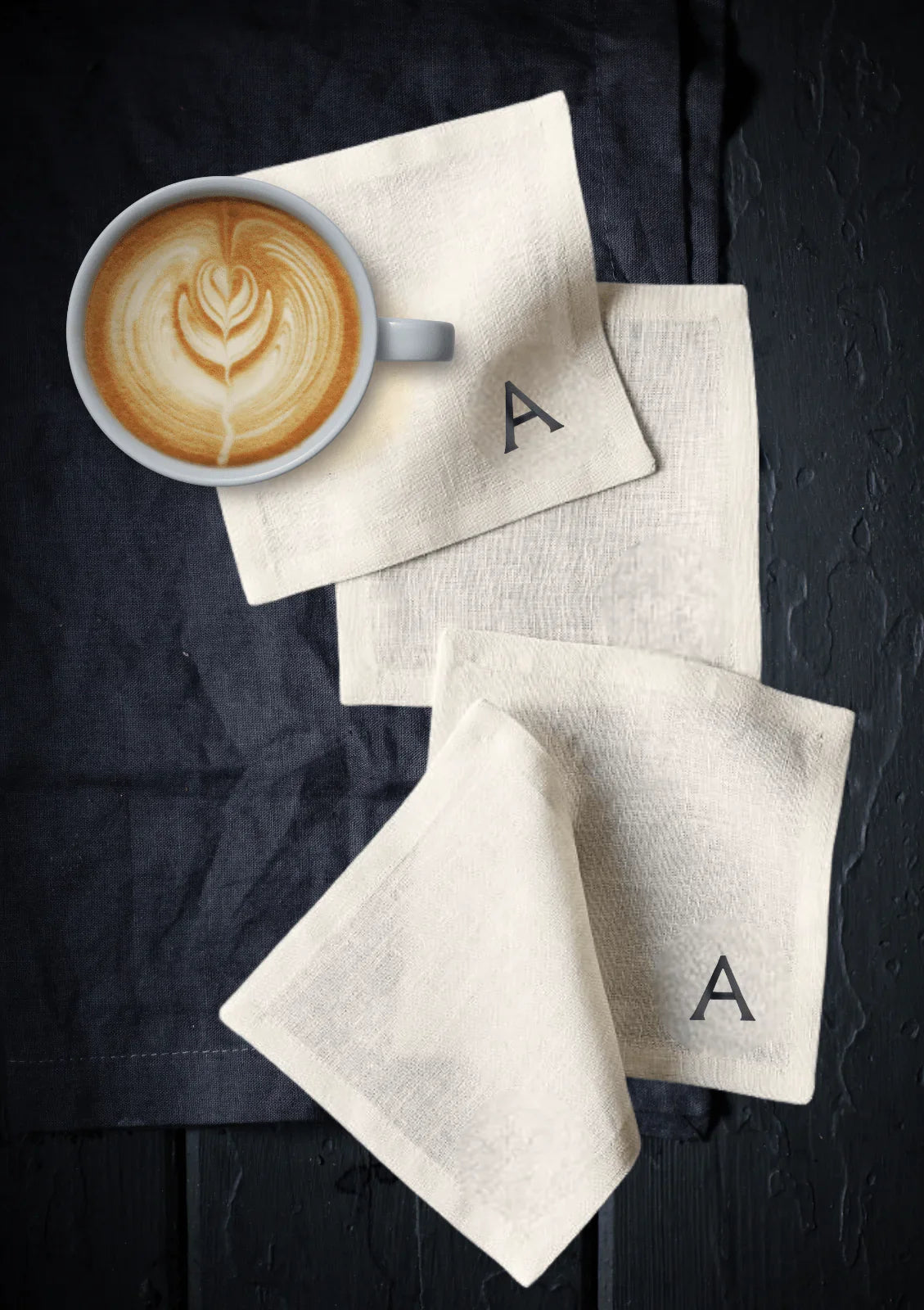 TABLE Ø5 - MONOGRAM LINEN COASTER SET OF 4