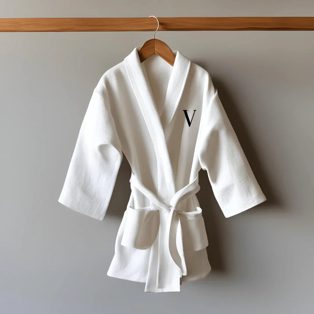 Monogrammed Linen Children's White Bathrobe for Kids