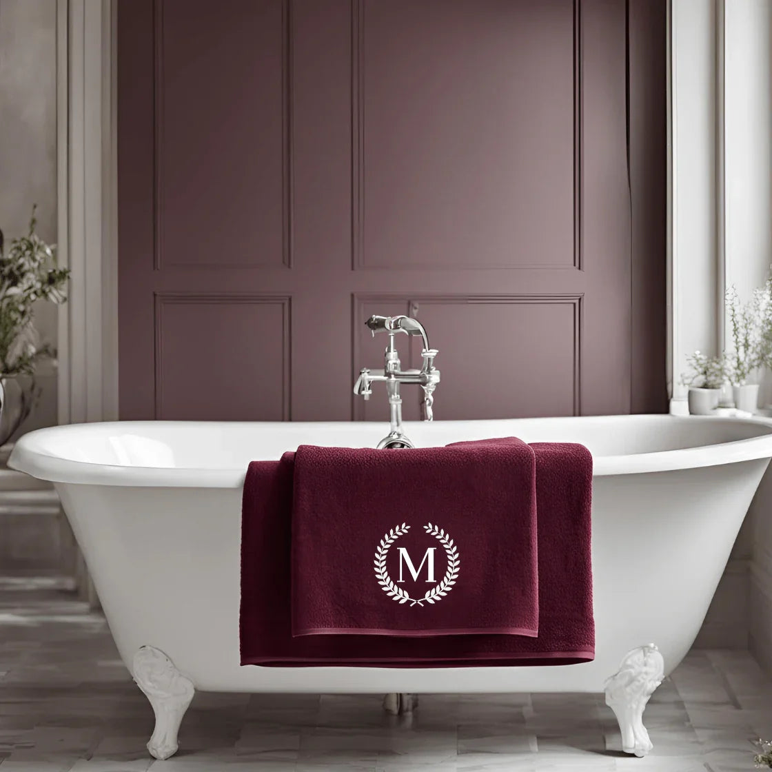 BTØ3 - MAROON  LUXURY BATH TOWEL WITH MONOGRAM