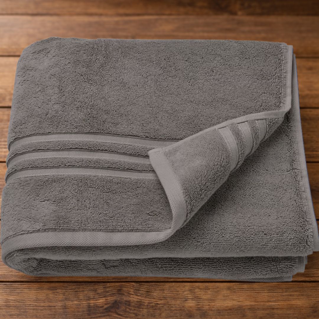 folded grey organic cotton luxury bath towel