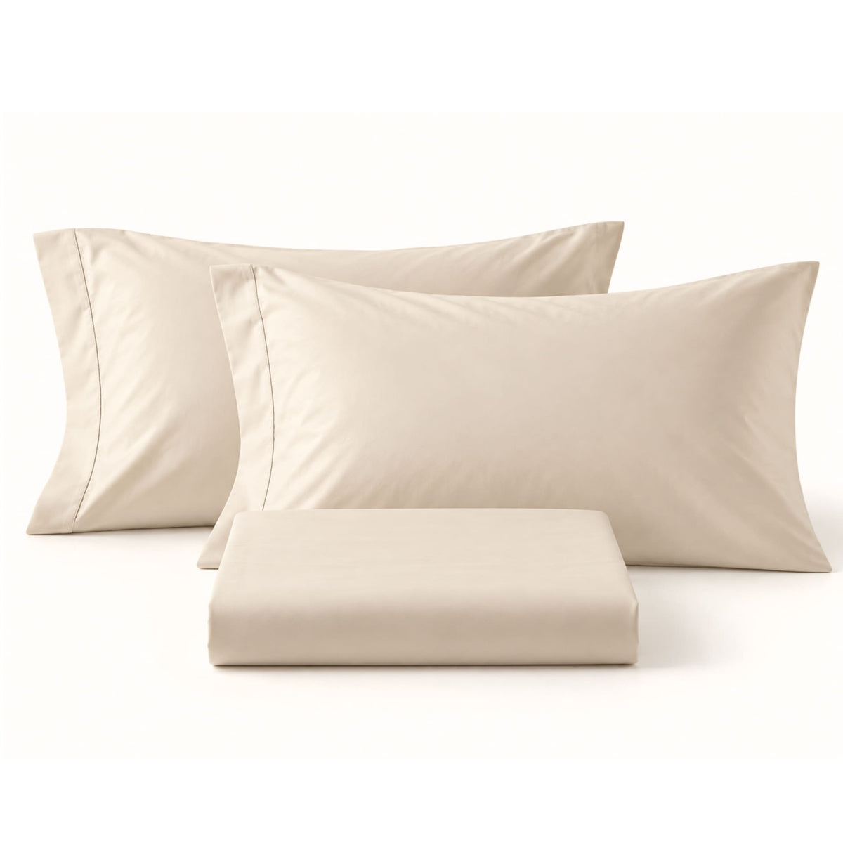 Champagne sateen bedsheet folded with two matching pillowcases – ANTHEM 300TC by BEDLAM