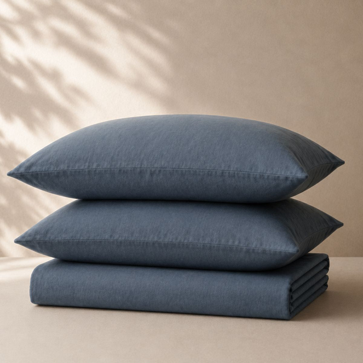 Bluestone grey-blue linen cotton blend pillowcases stacked — BEDLAM