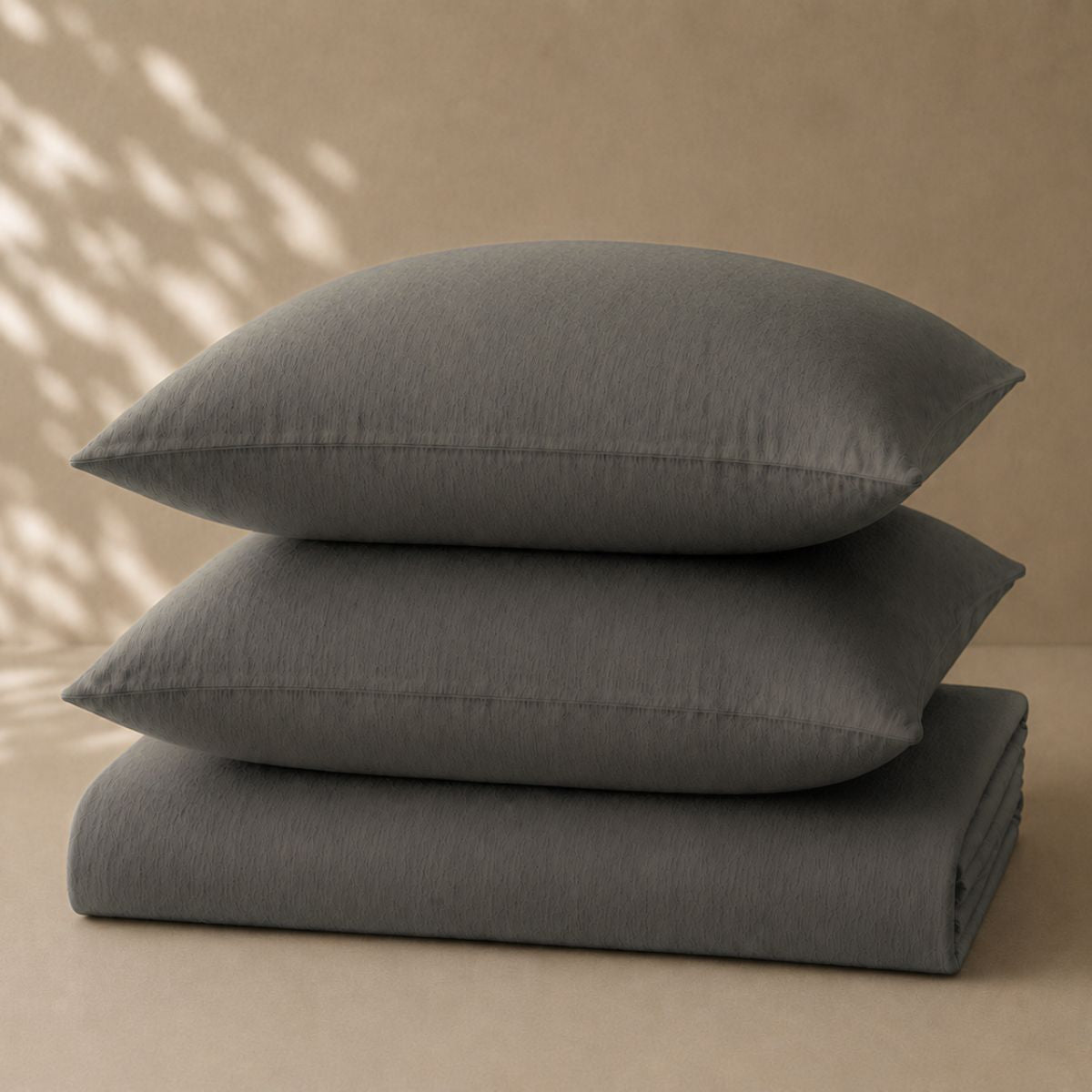 Dune Grey linen cotton blend pillowcases stacked — BEDLAM