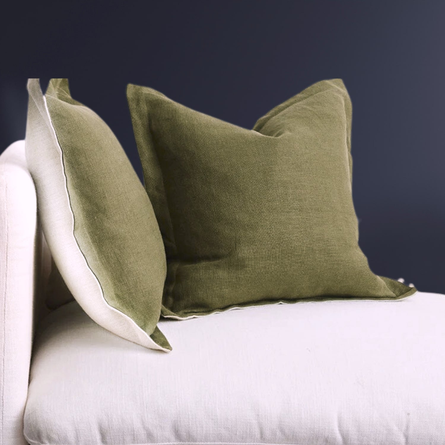 K Ø6 - White + Olive Linen Cushion Cover