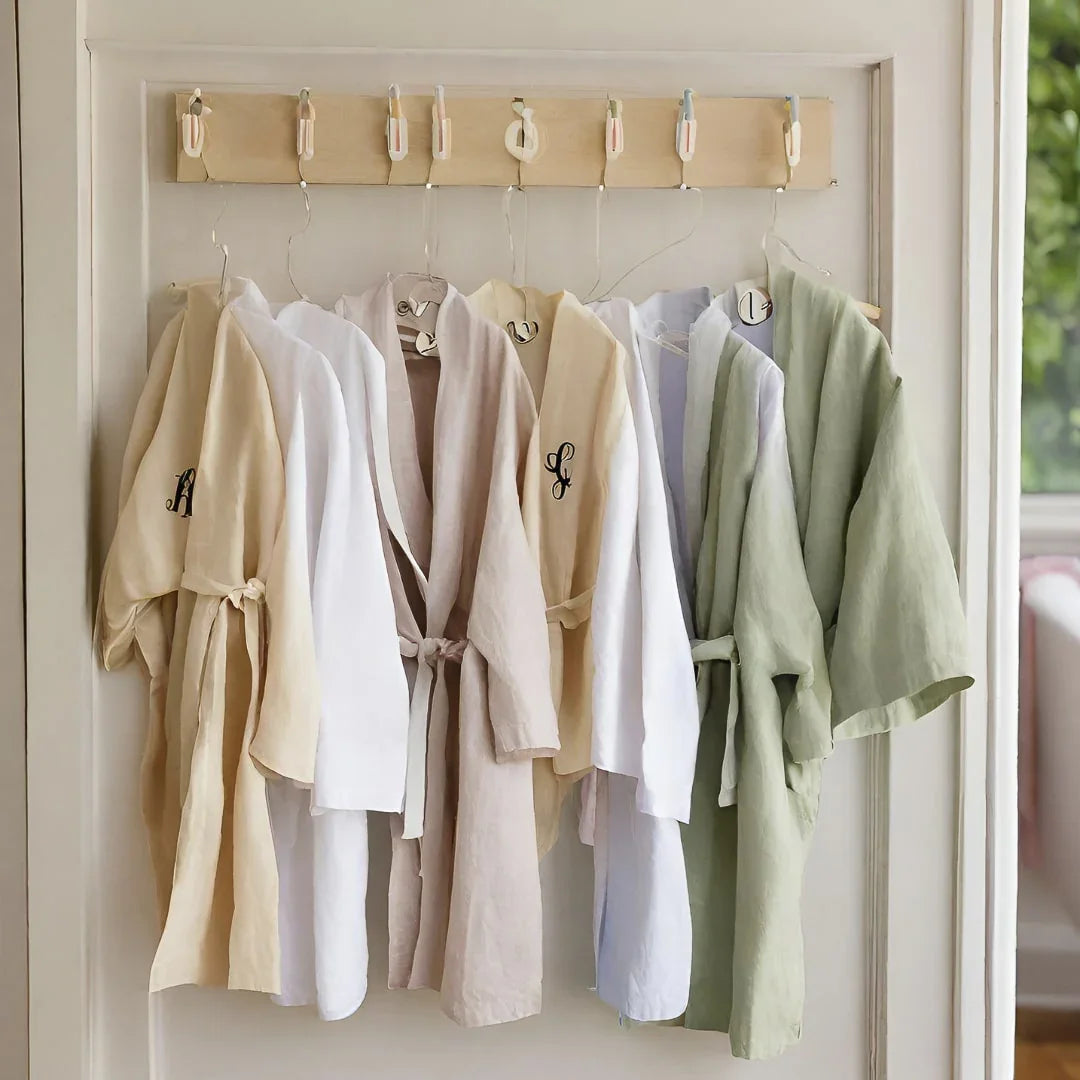 Pure Linen Personalised Kids Dressing Gown for Children Sea Mist Colour