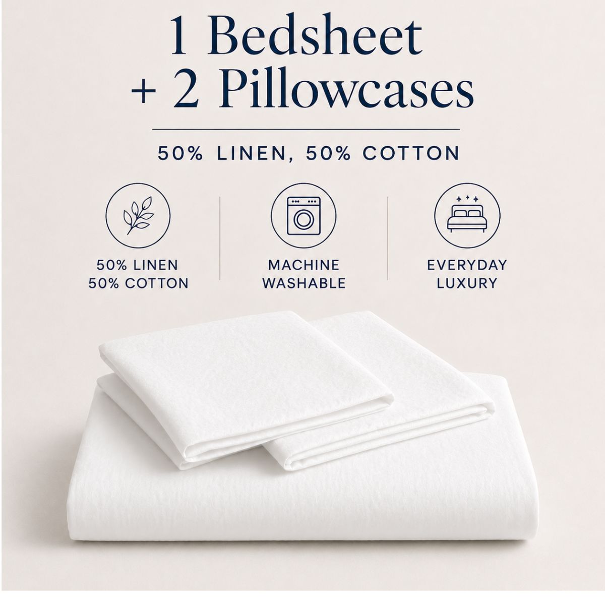 Pearl linen cotton blend bed sheet set — 1 bedsheet and 2 pillowcases, 50% linen 50% cotton — BEDLAM