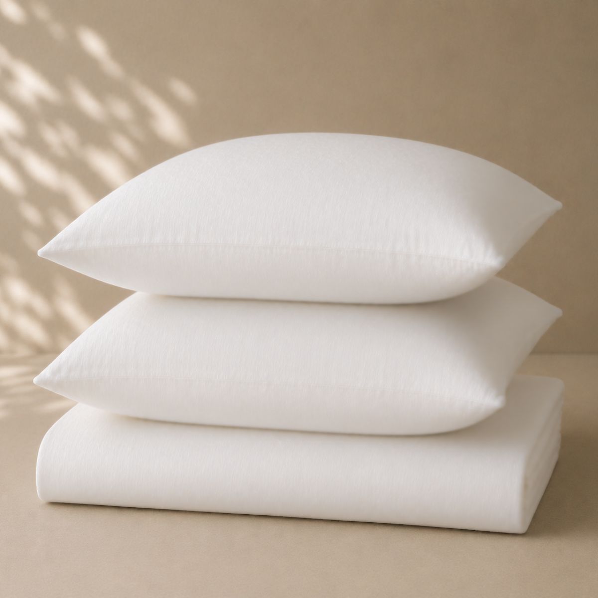 Pearl white linen cotton blend pillowcases stacked — BEDLAM