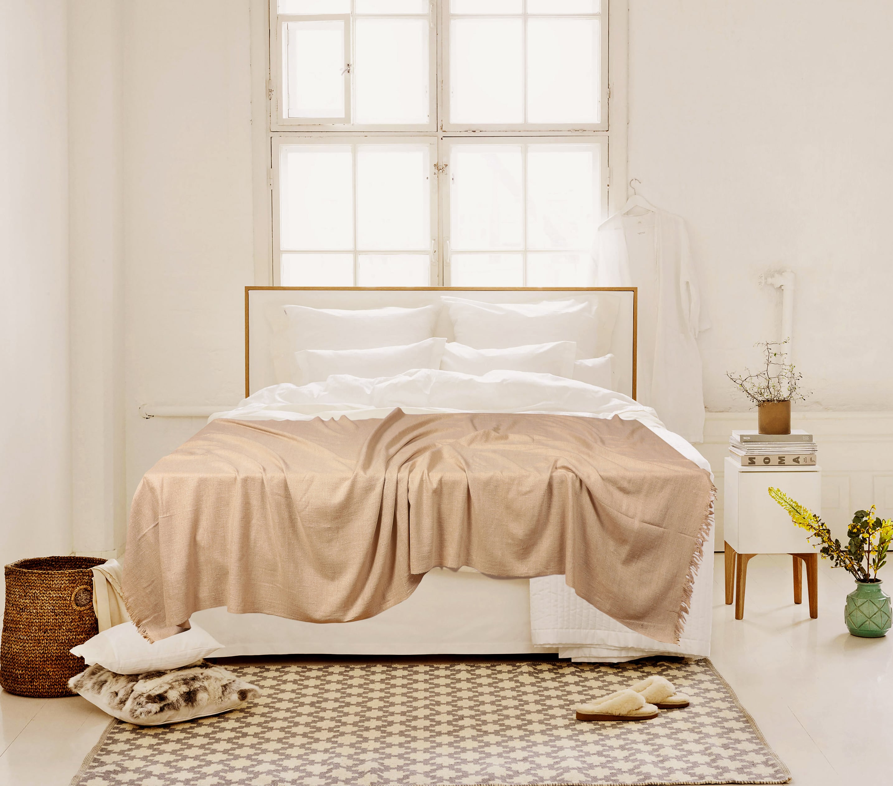 Handwoven Throw Beige Couch Shawl