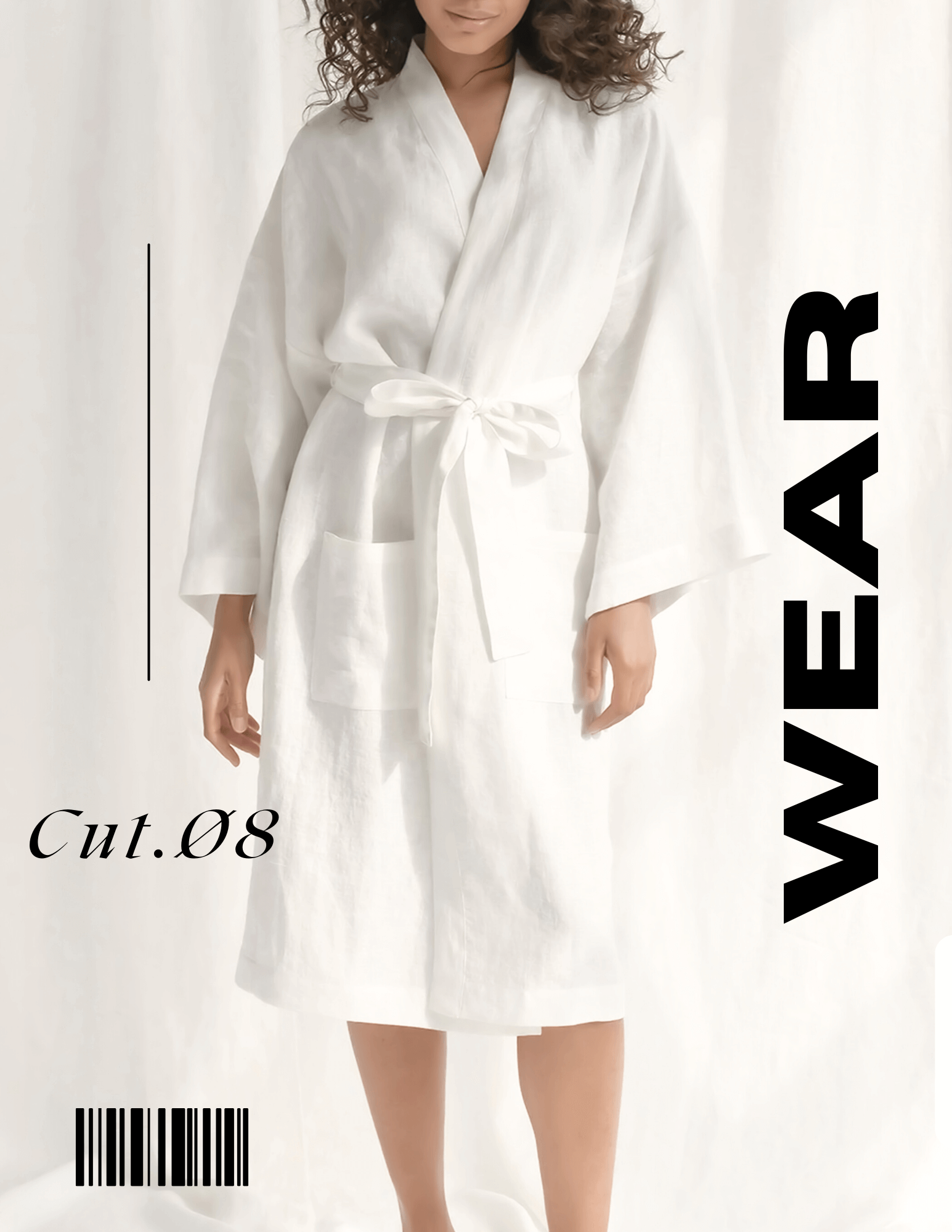 CUT Ø8 - MONOGRAMMED WHITE COTTON SATEEN ROBE