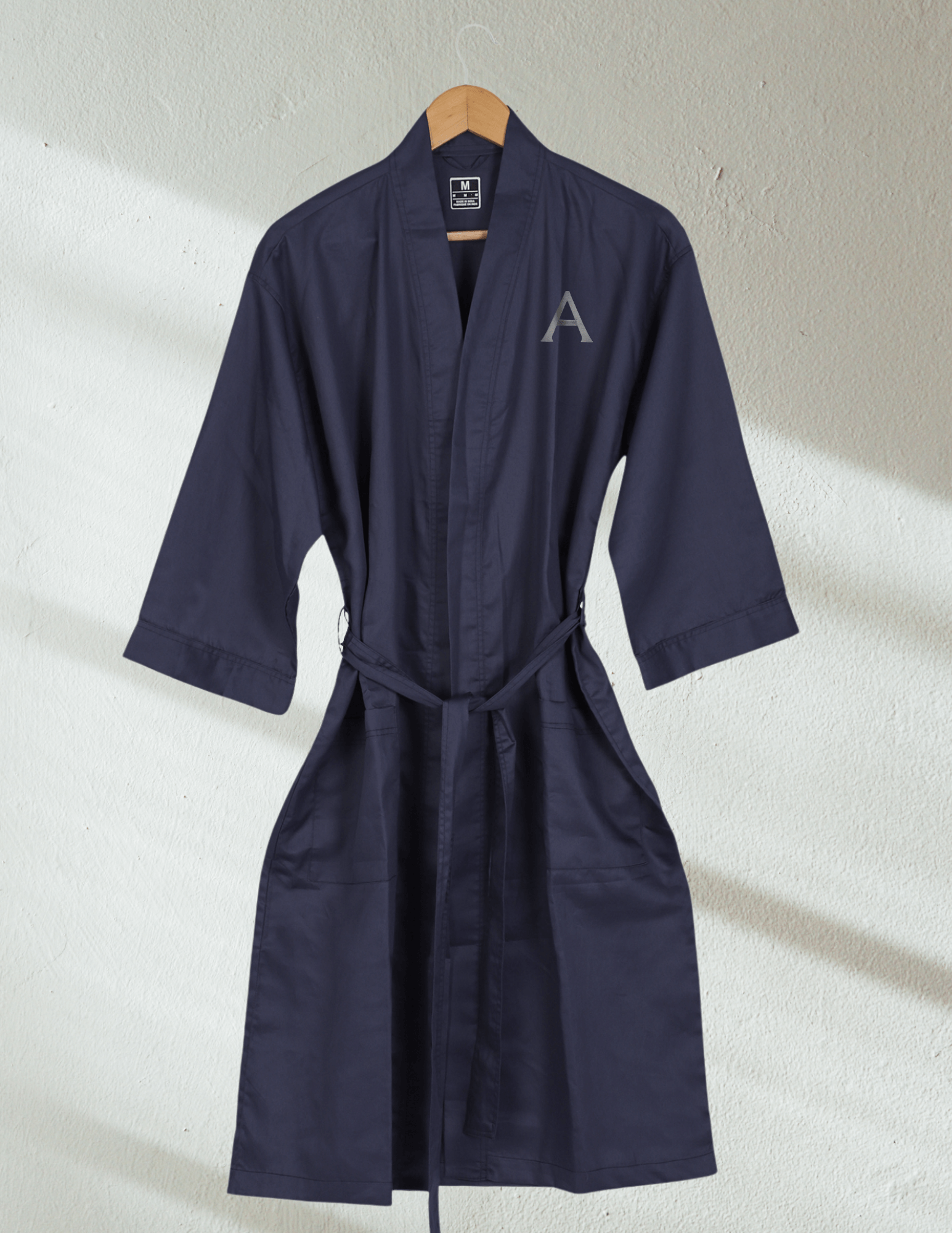 CUT Ø9 - MONOGRAMMED COTTON SILKY ROBE - NAVY