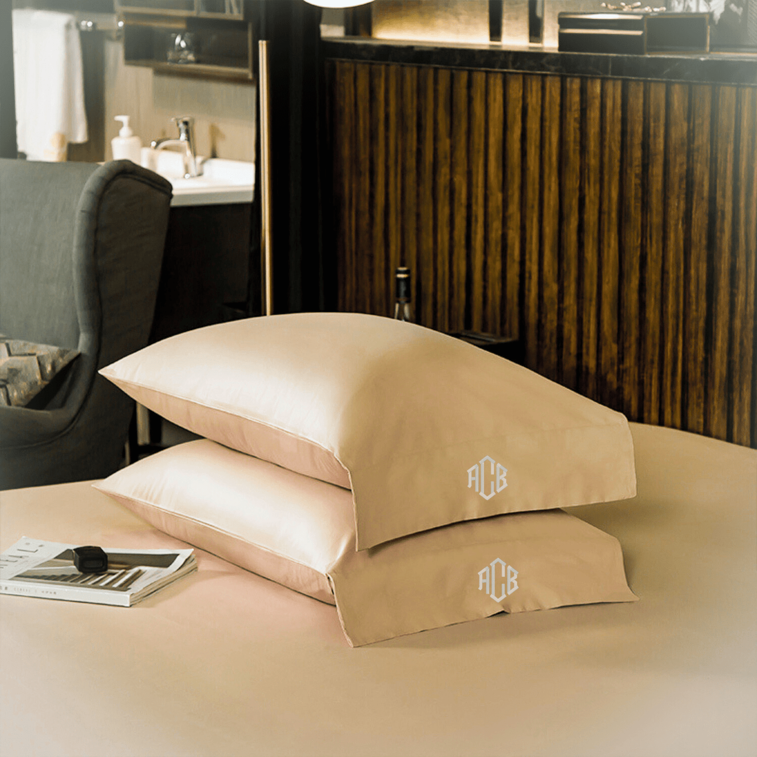 Châteaux X - Beige Monogram Duvet Cover +  Monogram Pillowcases