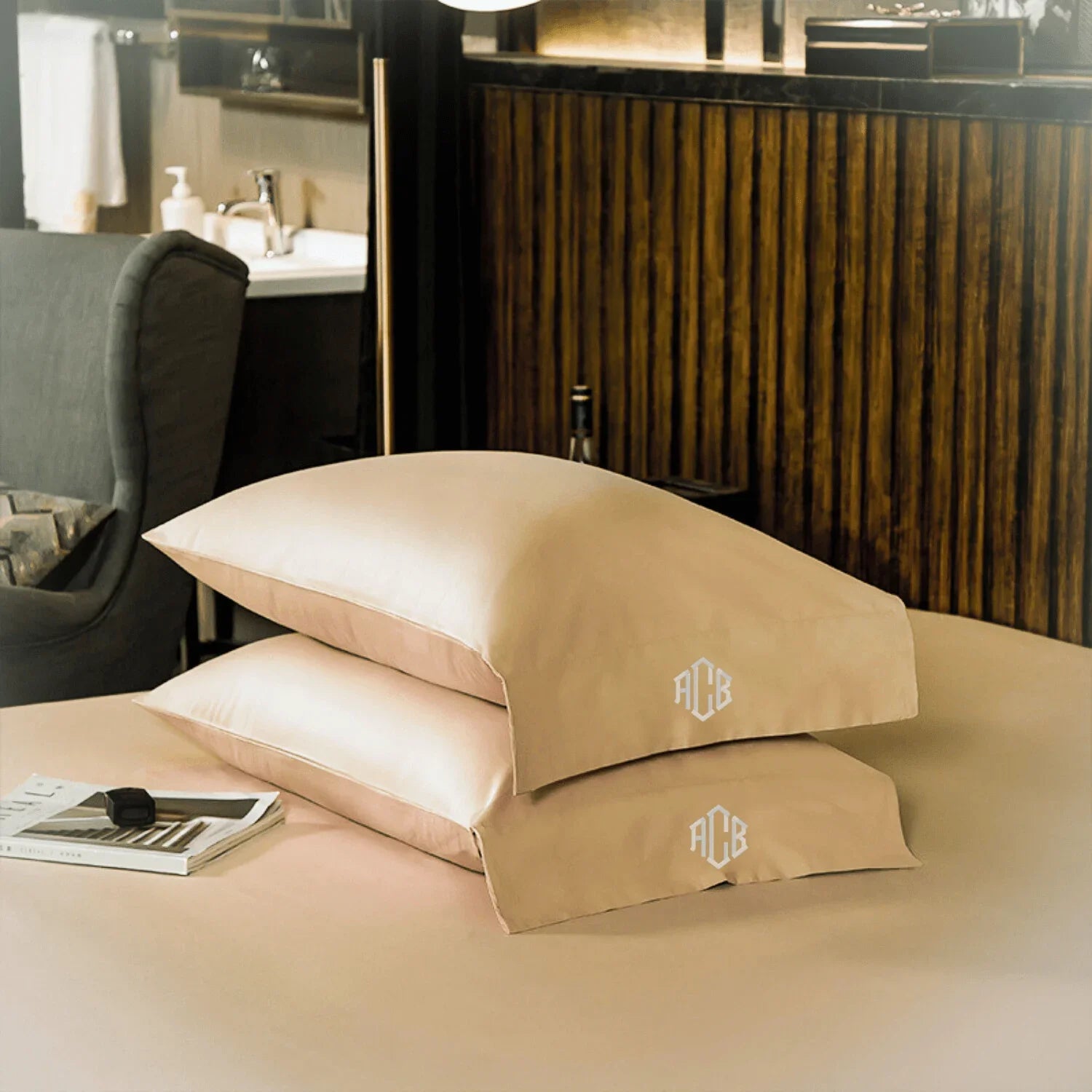Châteaux X - Beige Monogram Duvet Cover + Monogram Pillowcases