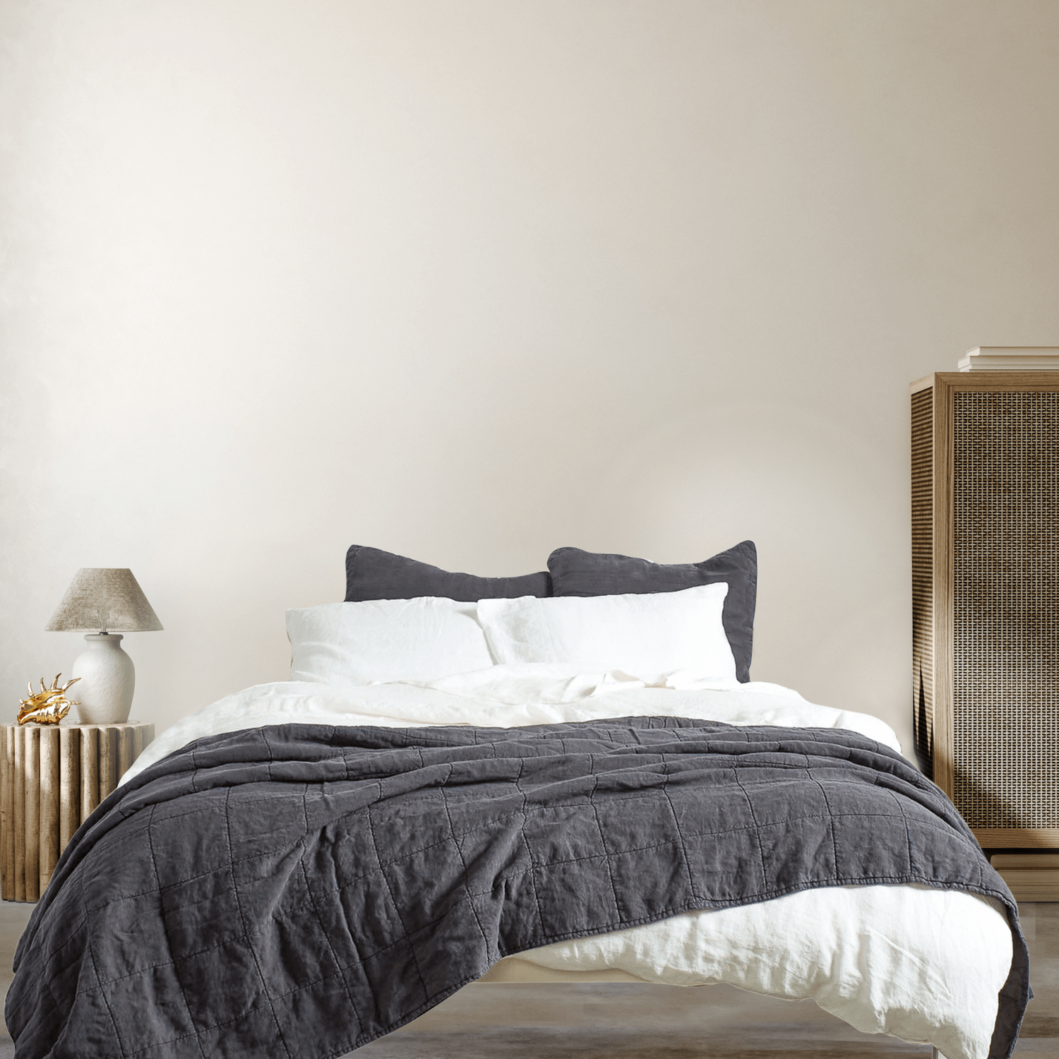 Graphite Grey Linen Light Quilt for summer