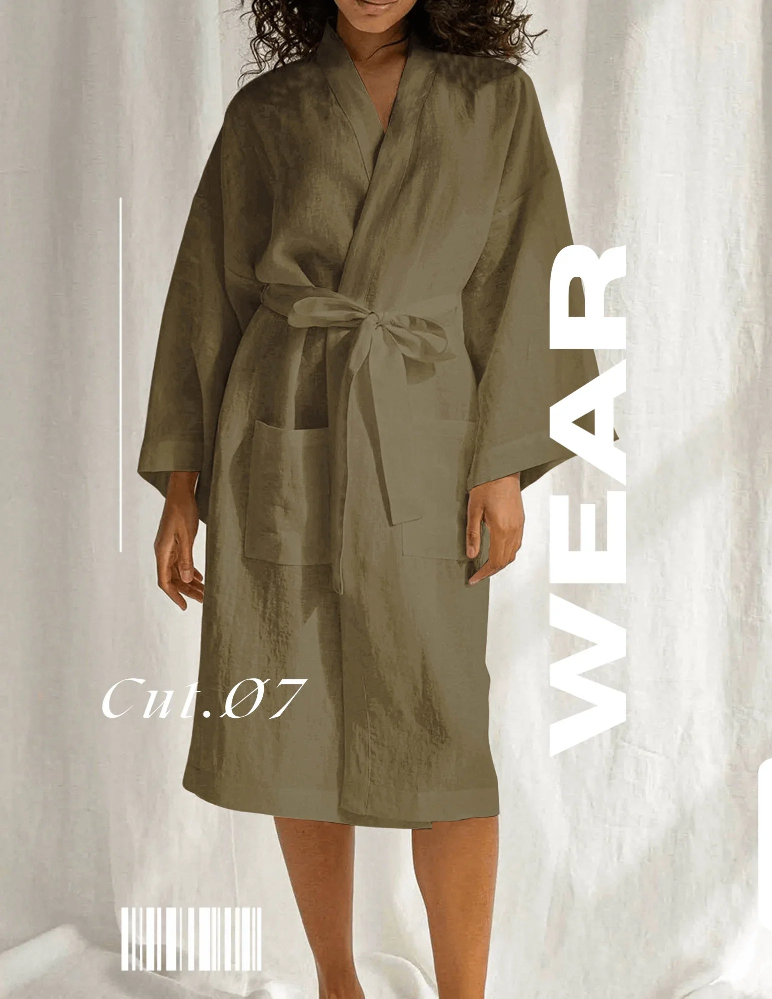 CUT Ø7 - MONOGRAMMED LINEN ROBE IN OLIVE