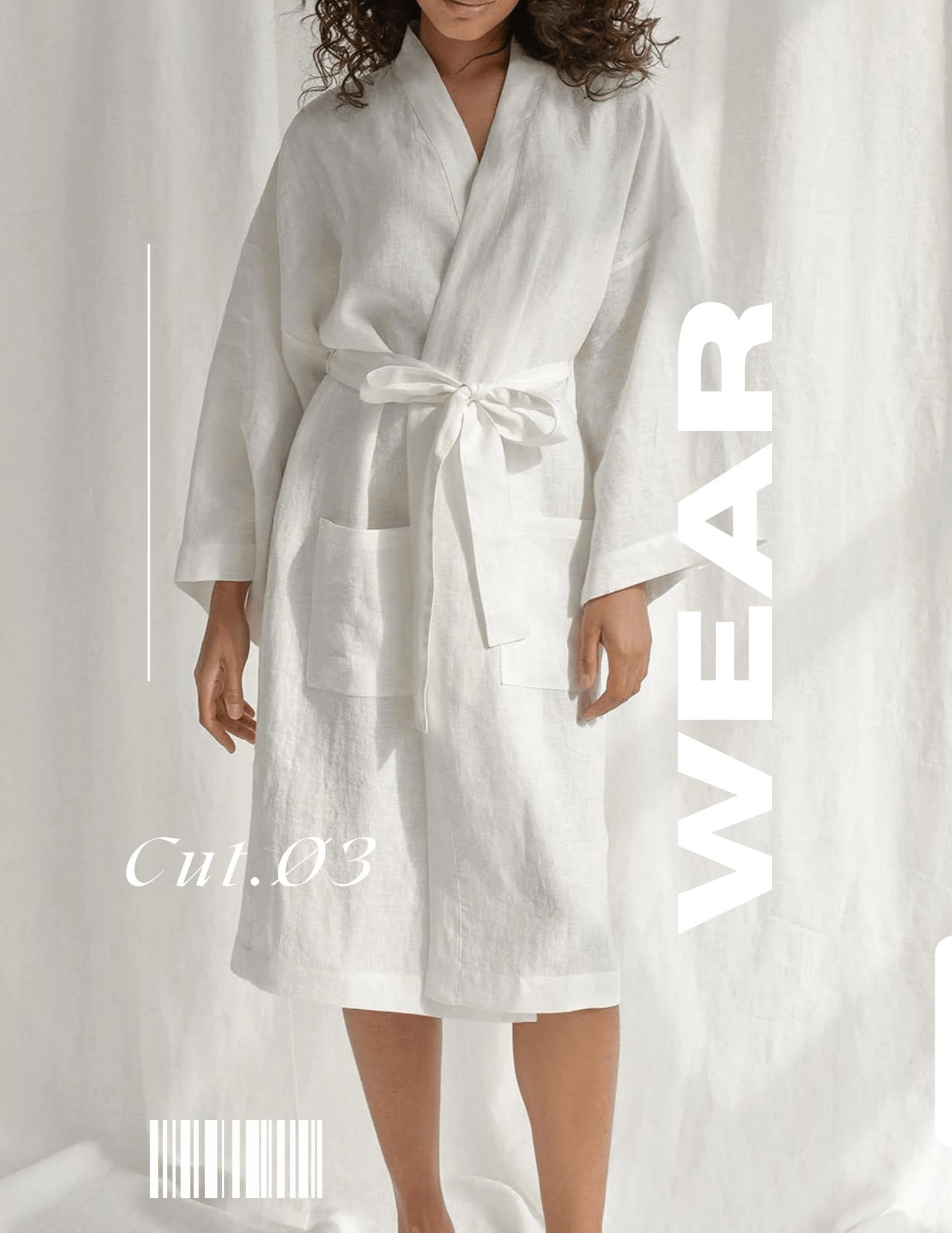 CUT Ø3 - MONOGRAMMED LINEN ROBE IN WHITE