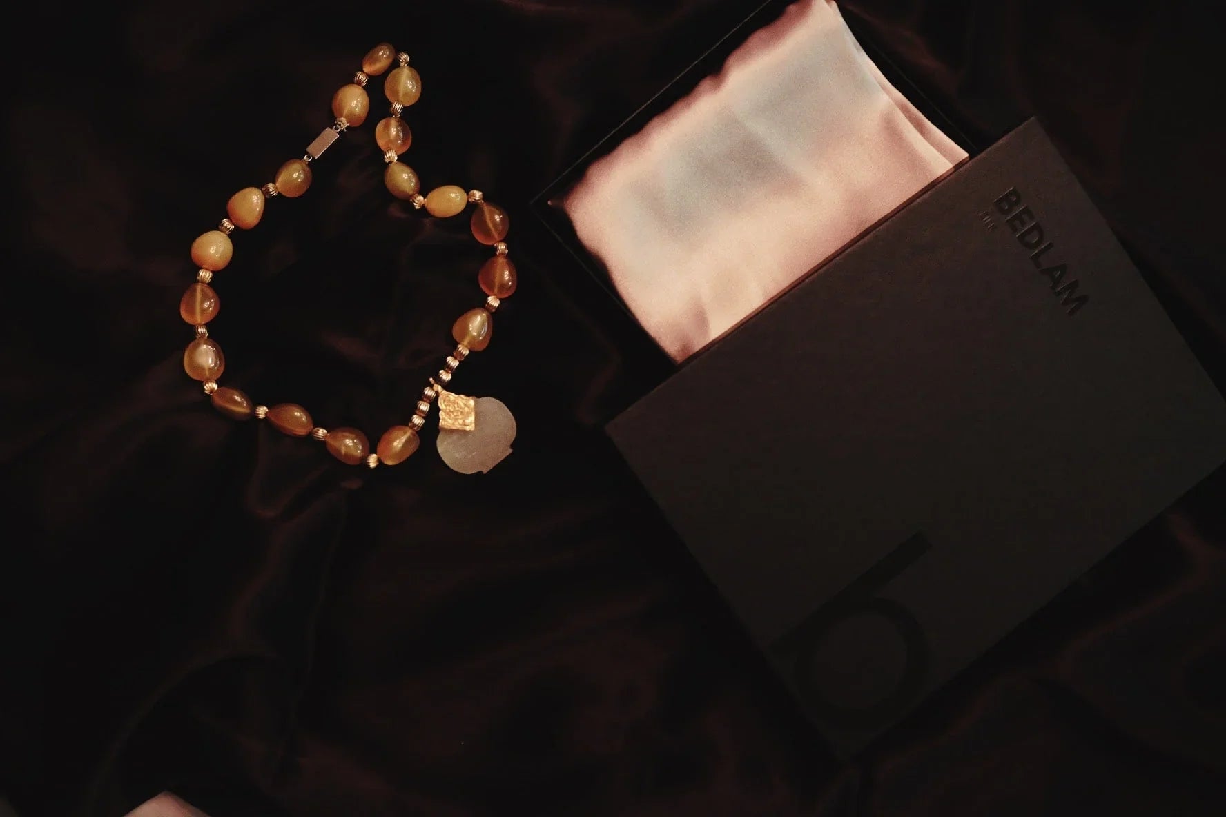 MONOGRAM SILK PILLOWCASE - BLACK