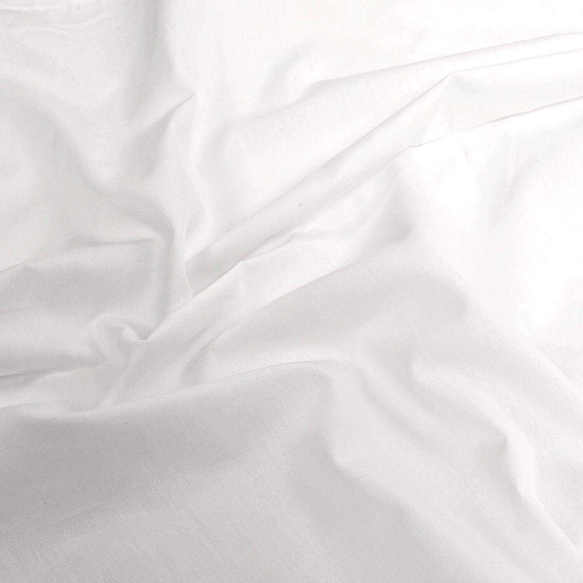 Close-up of white 400 TC cotton percale fabric texture