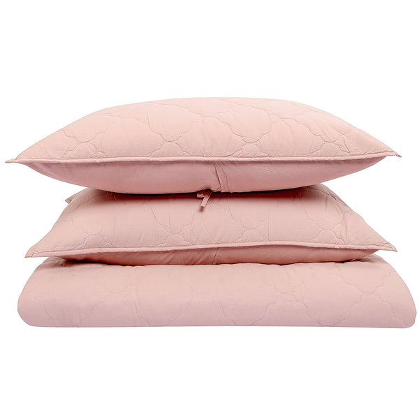 Champagne Blush Pink Cotton Quilt Set with 2 Shams