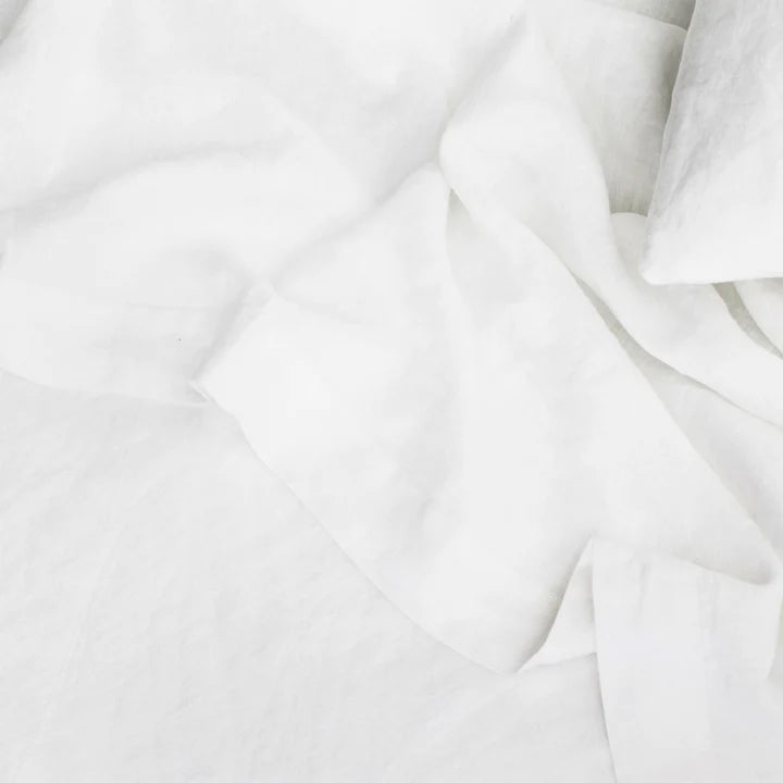 BLACK TIPPED  WHITE LINEN SHEET SET