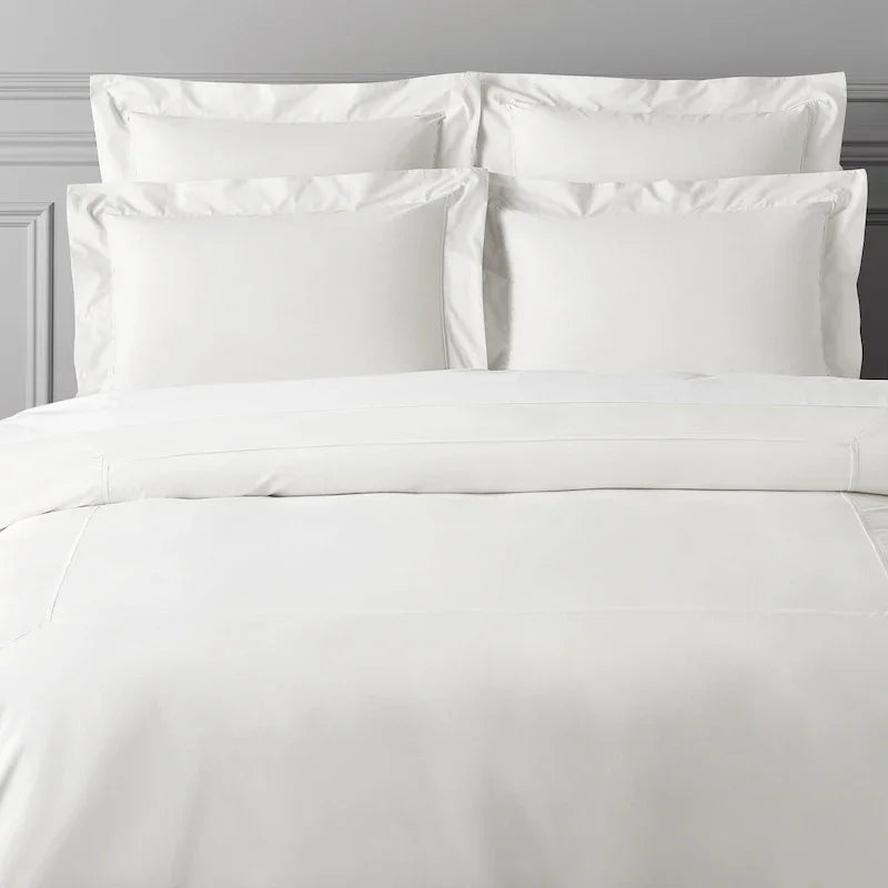 TYPEFACE 5 white 500 TC sateen bed sheet set, shown without monogram