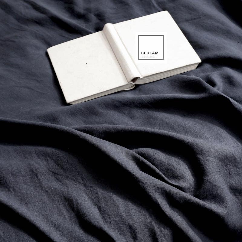 dark blue bed sheet set, blue linen bedding set