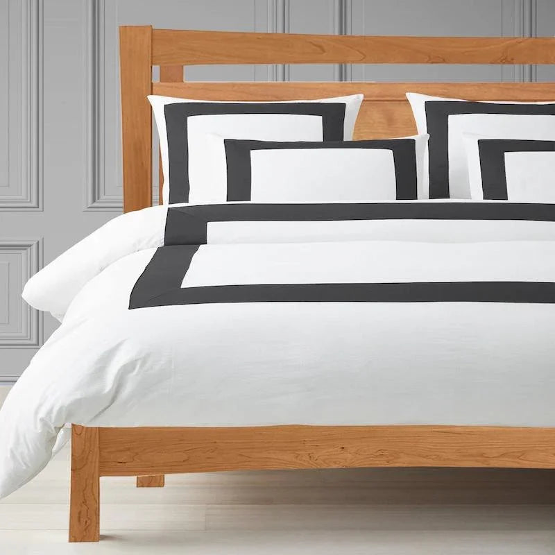 500tc sateen Charcoal border duvet cover white