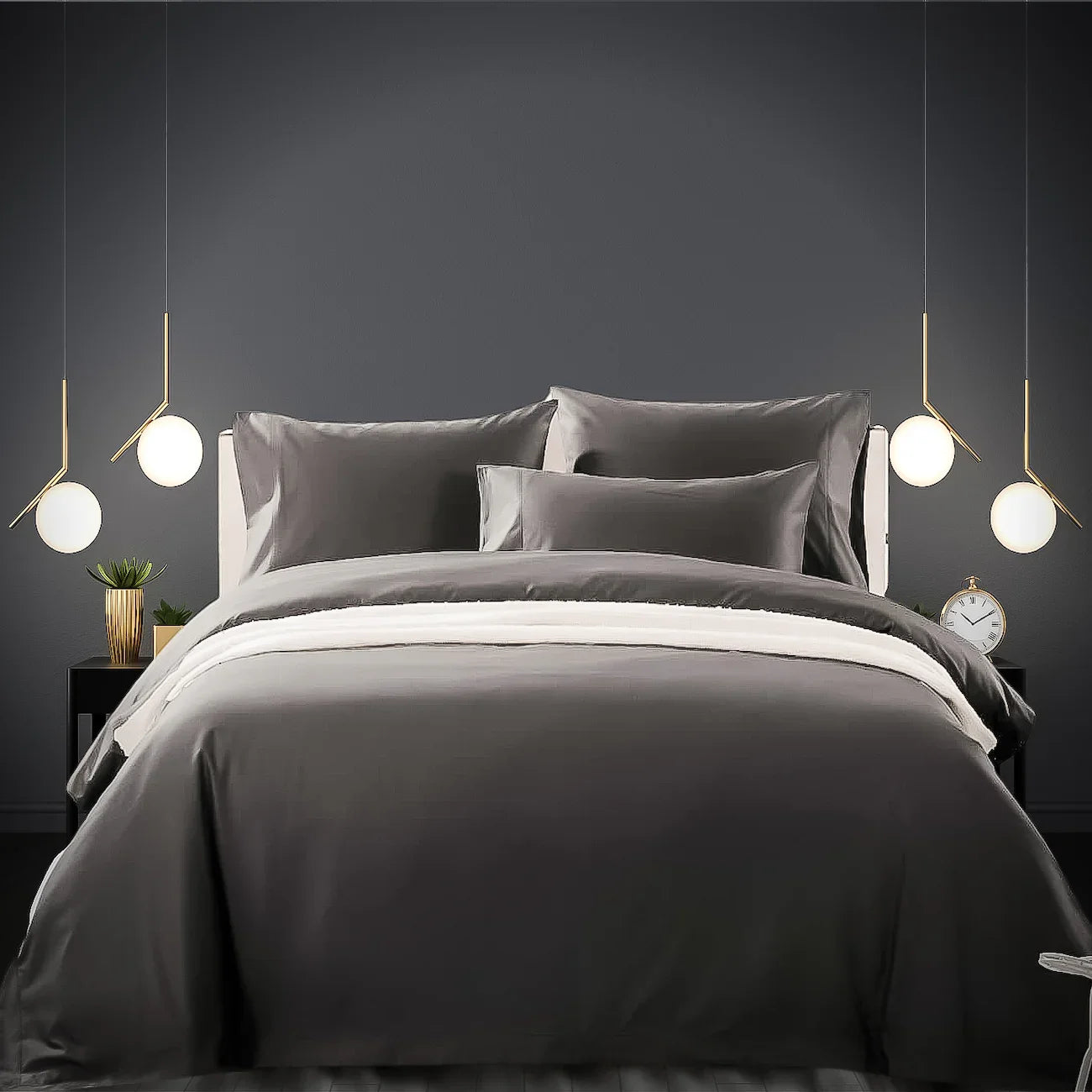 Cotton duvet cover grey sateen 500 thread count pima