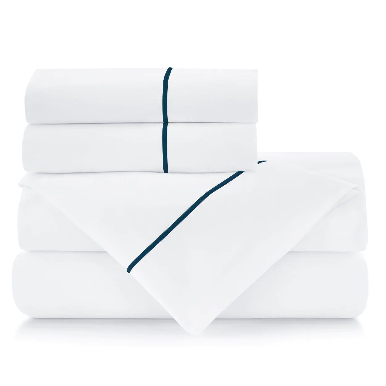 400tc Percale white set with navy piping pillowcases