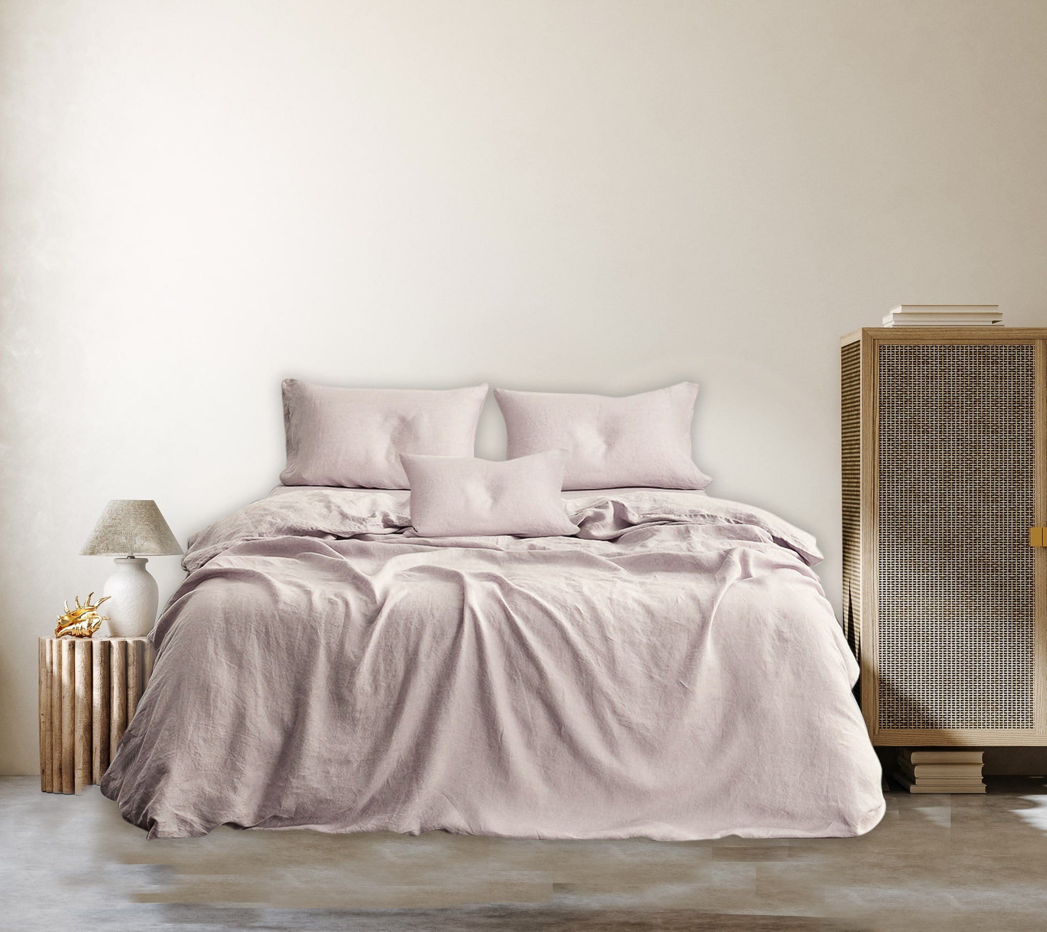 CHAMPAGNE BLUSH LINEN BEDDING SET