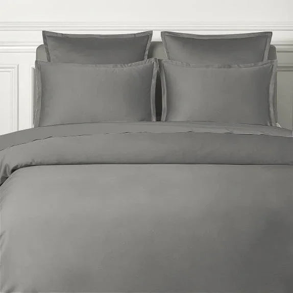 TYPEFACE 13 space grey 500 TC sateen bed sheet set, shown without monogram