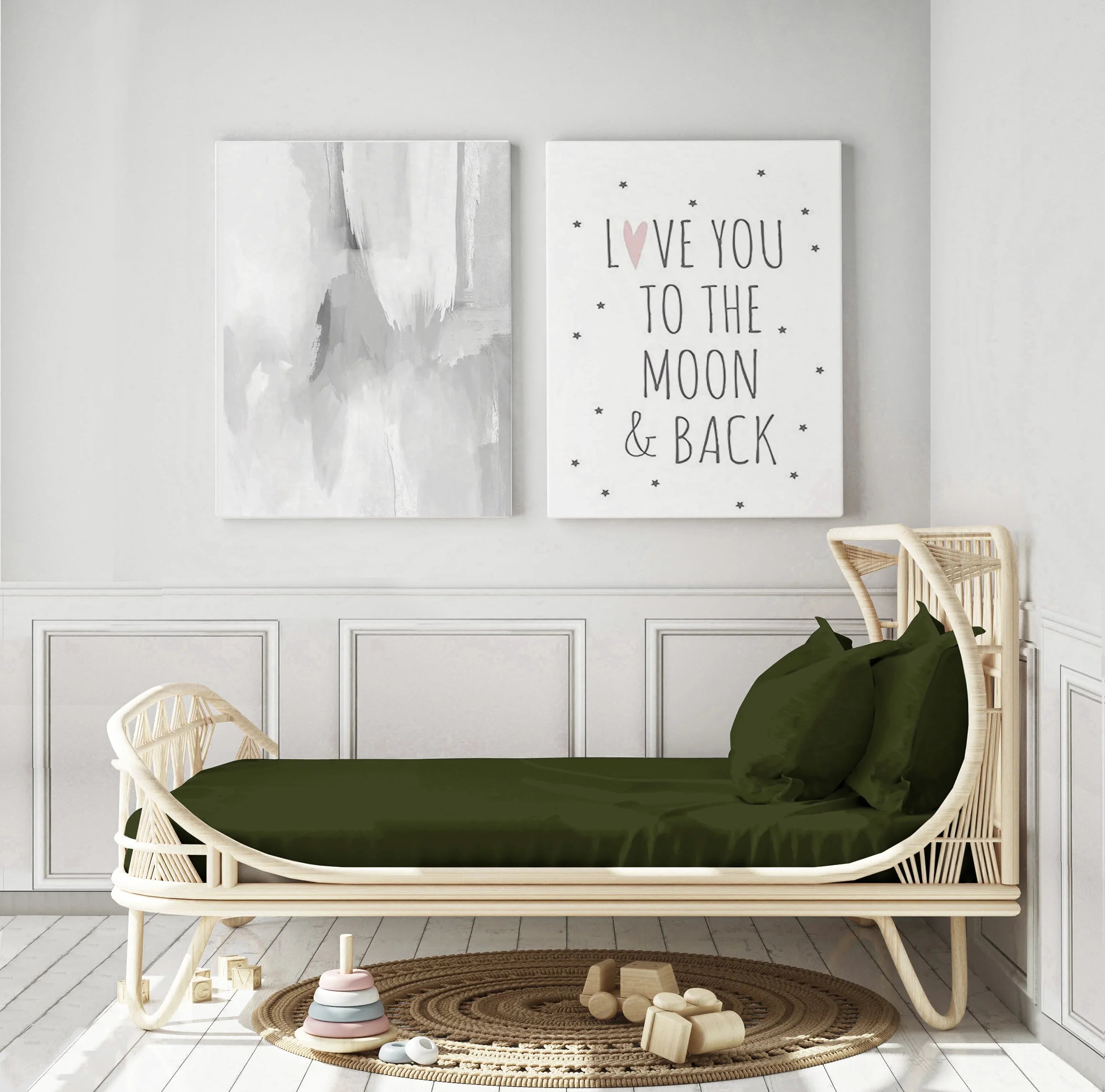 STORY 3- OLIVE SINGLE BED SHEET With Monogram Pillow