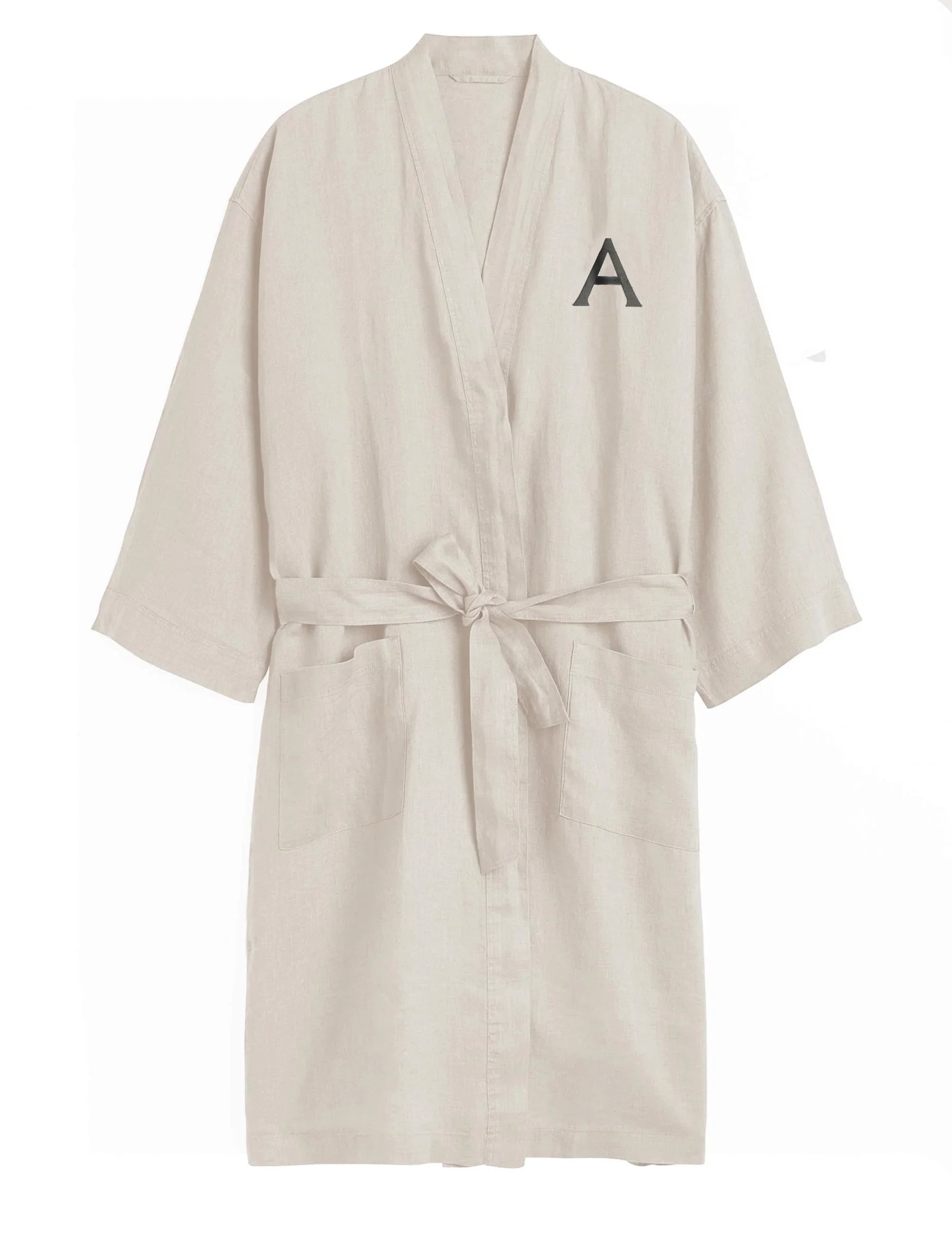 Men's Women's Monogrammed Linen Bath Robe Unisex Loungewear with Initials