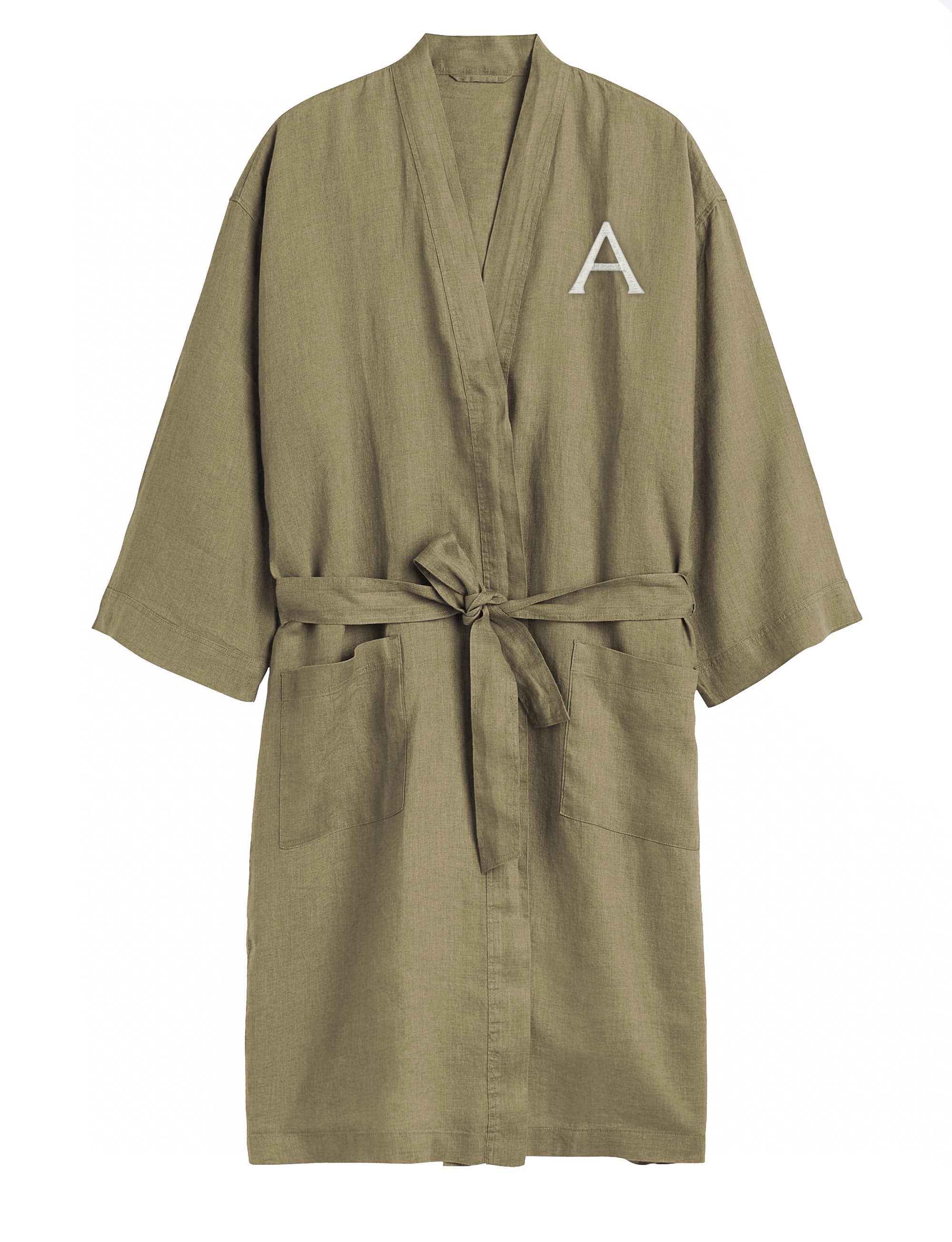 CUT Ø7 - MONOGRAMMED LINEN ROBE IN OLIVE