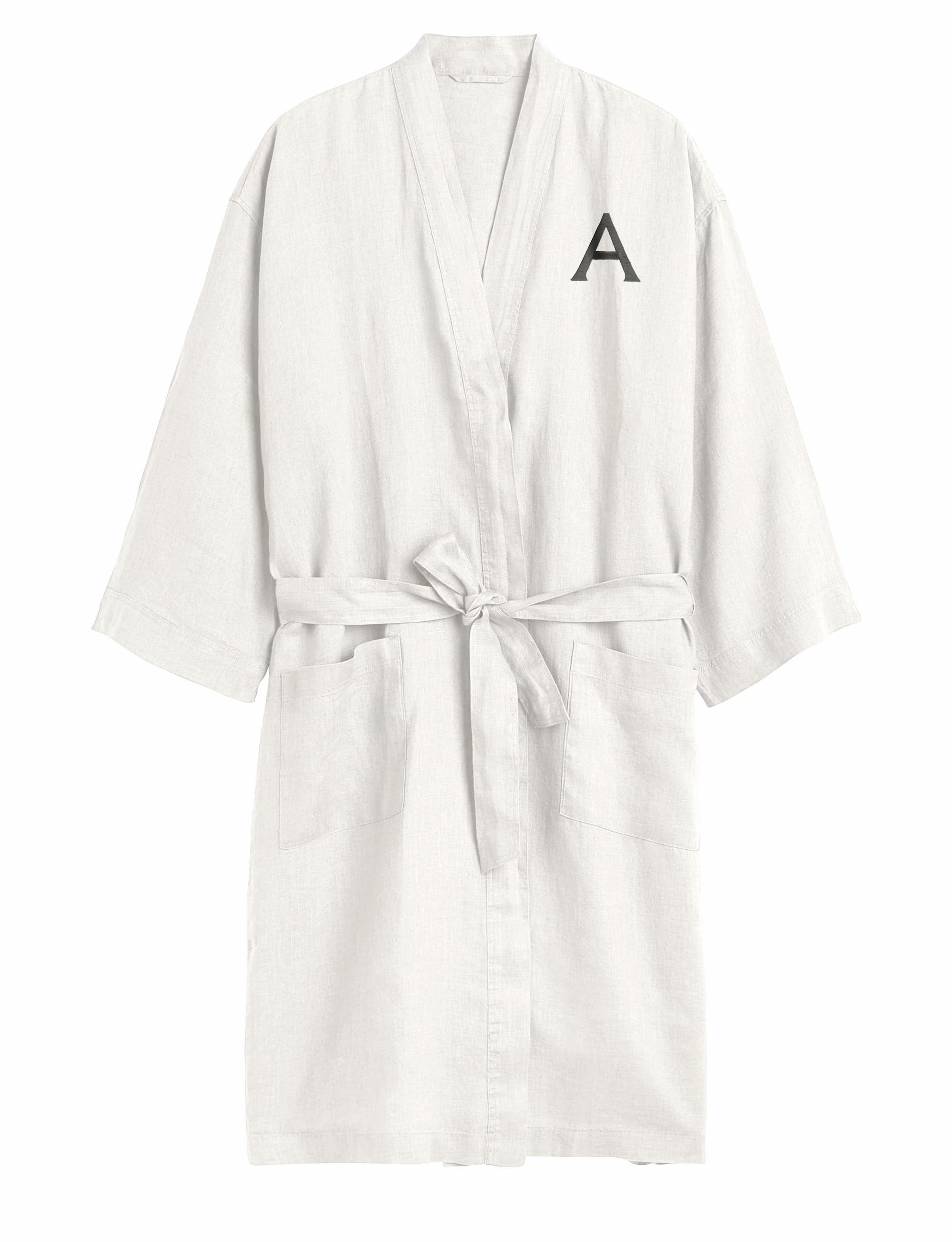 CUT Ø3 - MONOGRAMMED LINEN ROBE IN WHITE