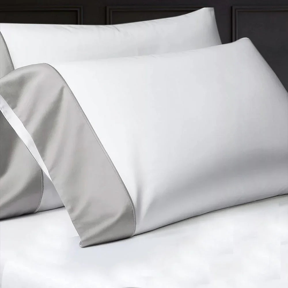 1000 thread count sateen sheet set with grey Italian border — BEDLAM luxury bedding India