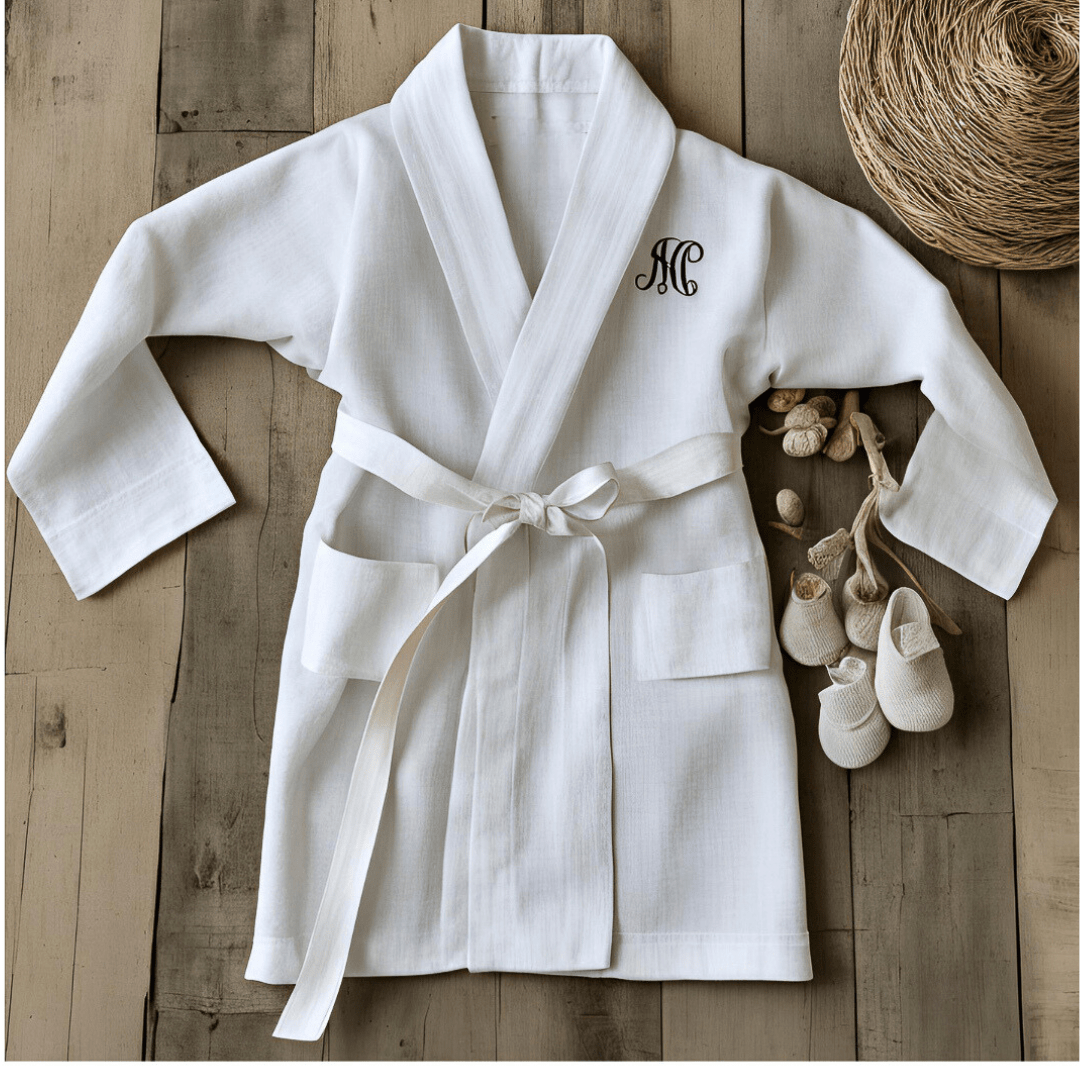 Monogrammed Linen children's white bathrobe for kids