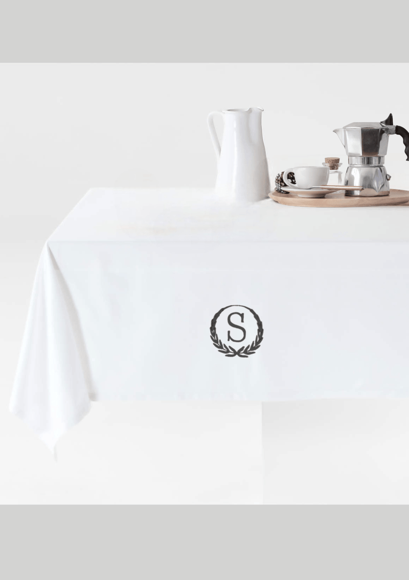 SUPIMA Cotton Monogram Tablecloth White