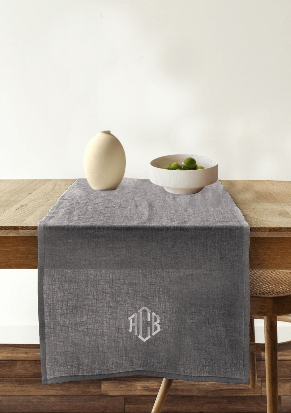 Grey Linen table runner for dining table