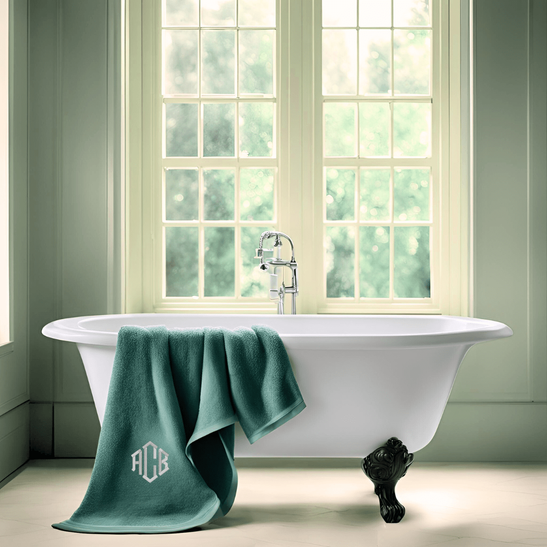 BTØ4 - LUXURY BATH TOWEL WITH MONOGRAM IN SEA GREEN