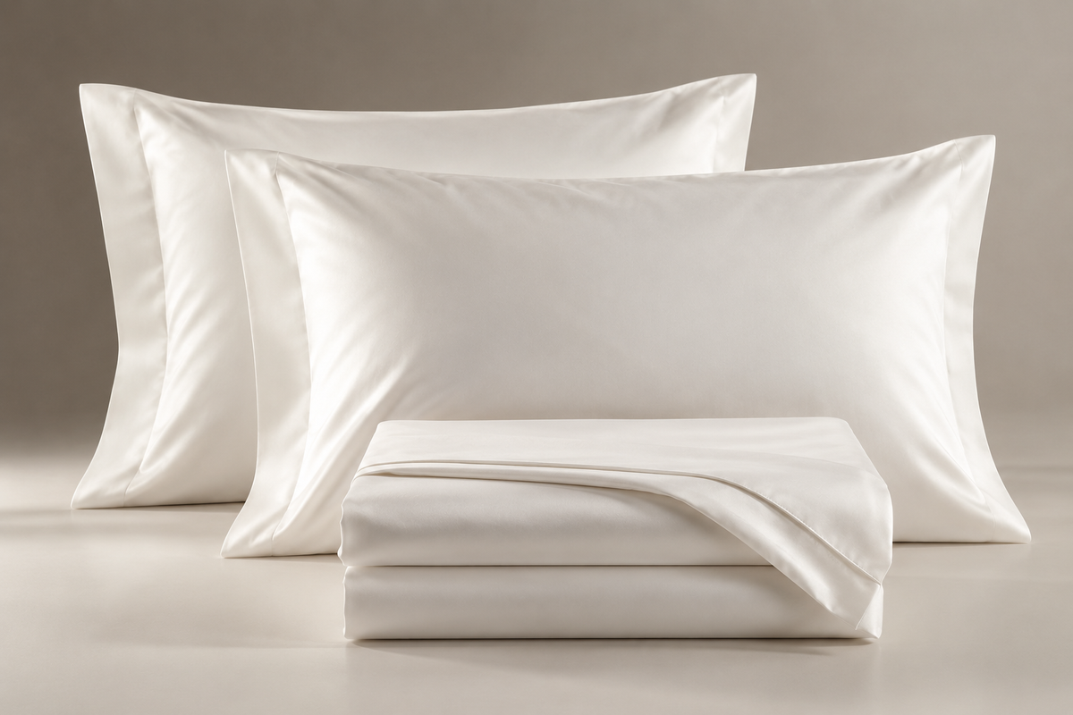 GIZA N°500 Atelier folded bed sheet and two flanged Egyptian cotton pillowcases