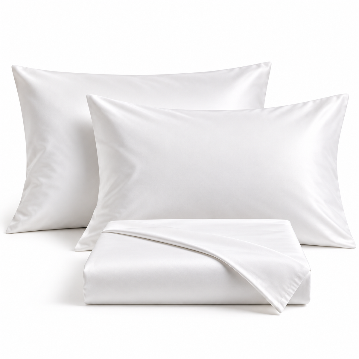 GIZA N°500 Classique folded bed sheet and two plain Egyptian cotton pillowcases