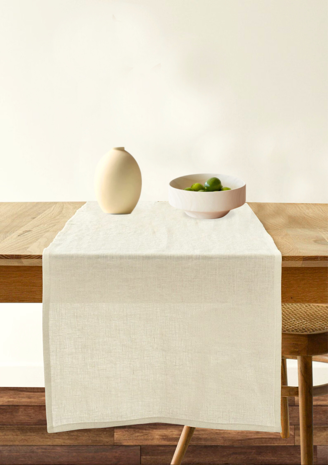 Oatmeal linen table runner for dining table