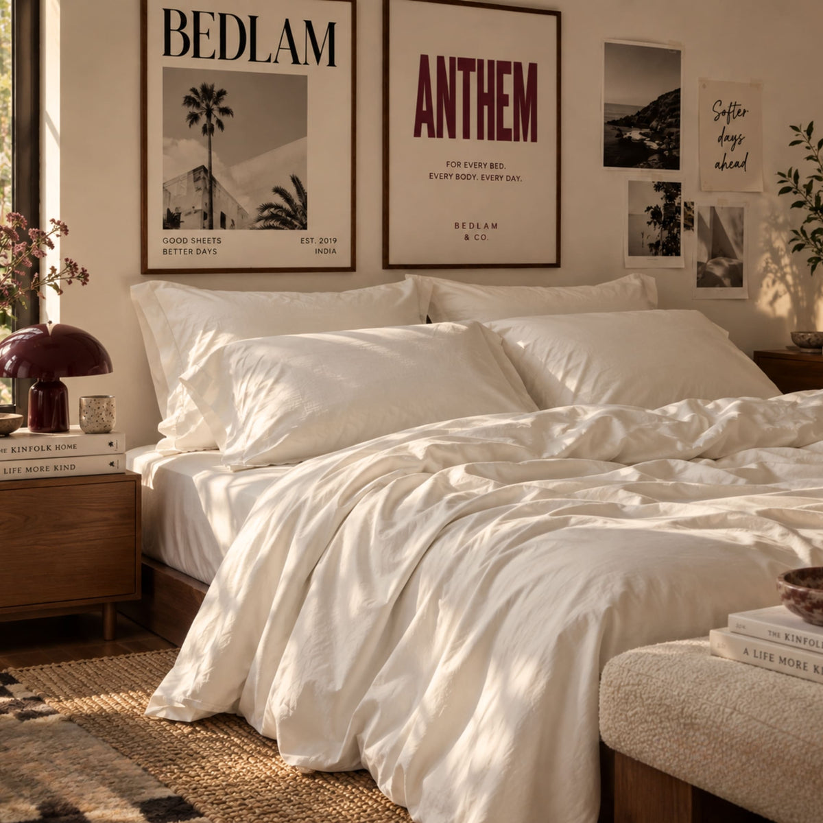 Cloud ivory white 300 thread count cotton sateen bedsheet set on a bed – ANTHEM by BEDLAM