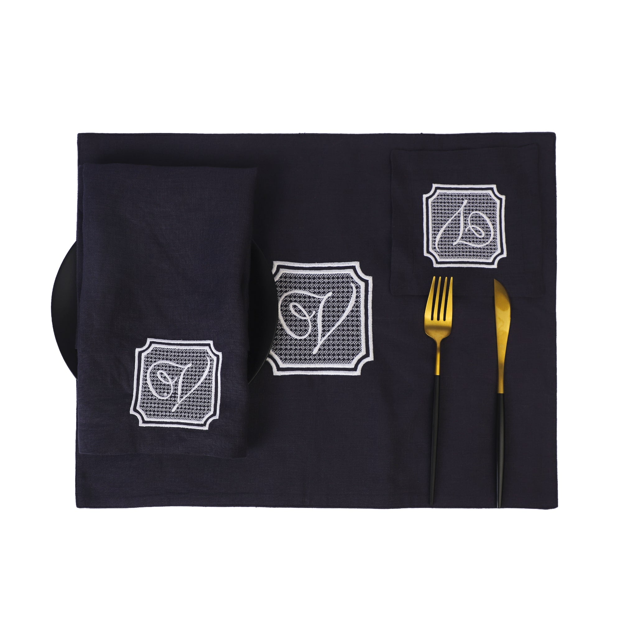 TABLE Ø5  - MONOGRAM LINEN COASTER SET OF 4